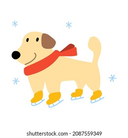 Retriever ice skating. Vector hand drawn illustration on white background. 