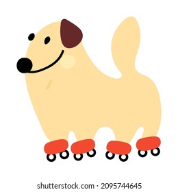 Retriever on roller skates. Flat vector hand drawn illustration. 