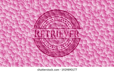 Lote emblema rosa realista con fondo de burbujas. Ilustración vectorial. Detallado. 