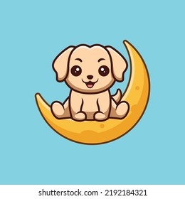Retriever auf dem Mond Cute Creative Kawaii Cartoon Mascot Logo