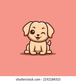 Retriever Sitting Winking Cute Creative Kawaii Cartoon Mascot Logo