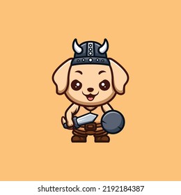 Retriever Viking Cute Creative Kawaii Cartoon Mascot Logo