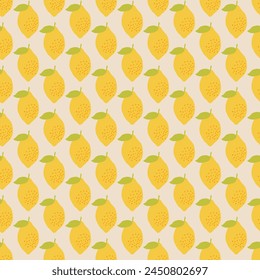 Diseño retro de los años 50 sin costuras con limones. Patrón de Vector de estilo moderno de mediados de siglo para embalaje, papel de embalaje, tela, textiles, decoración del hogar.