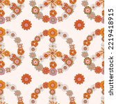 Retro 1970 Groovy Flowers Peace Sign ,Seamless Pattern Hand-Drawn Vector Illustration. Seventies Style, Groovy Peace ,Design for fashion , fabric, textile, wallpaper, wrapping and all prints 
