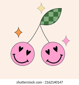 Retro 1970 vibes sticker.Cherry Emotion Smile
