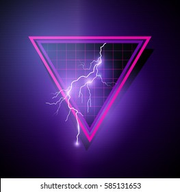 Retro 1980's Element with triangles and lightning bolts. Vector illustration