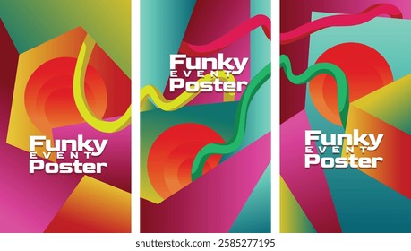 Retro 2000s Abstract Geometric Gradient Design. abstract geometric gradient  with bold lines 2000s millenium style screen size set template vector illustration.