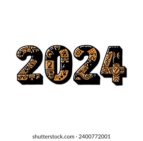 Retro 2024 numbers. New 2024 Year on white background