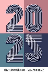 Ilustração de vetor de fundo abstrato retro 2025. Design gráfico na moda para banner cartão de saudação convite celebração evento de congratulação poster post história social media layout folheto festa poster