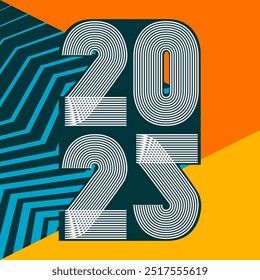 Ilustración vectorial de fondo abstracto retro 2025. Diseño gráfico de moda para tarjeta de felicitación de Anuncio invitación celebración evento felicitación poster post historia social media layout flyer party poster