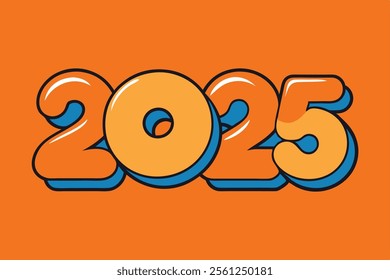 Retro 2025 New Year Design, Orange and Blue Theme