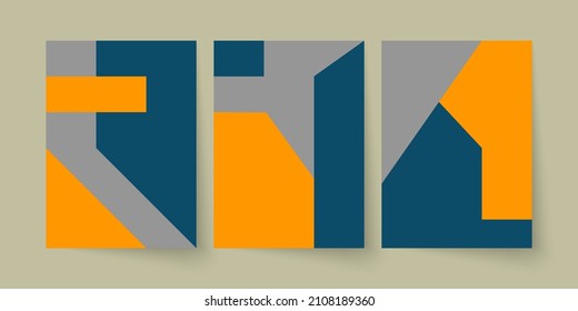 Retro 2D Poster mit geometrischen Formen. Vintage A4 Cover für Broschüre, Präsentation. Minimaler abstrakter Hintergrund im modernen Bauhaus-Stil. Satz dynamischer Karten. Vectortrendy-geometrisches Muster