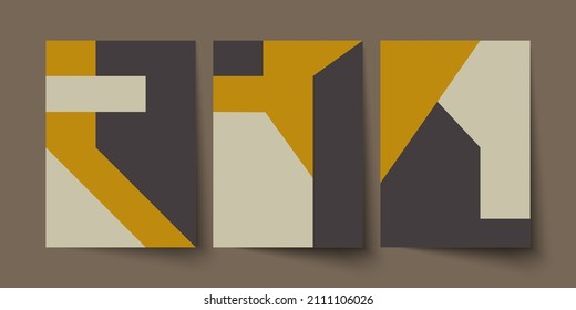 Retro 2d poster with geometric shapes. Vintage a4 cover for brochure, presentation. Minimal abstract background in modern bauhaus style. Set of dynamic cards. Vector trendy geometric pattern