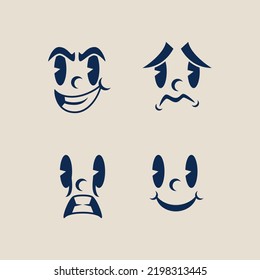 retro 30s 60s smiley face emotions vintage illustrations old retro cartoon face cute 30s 60s 50s bundling vector bundling set 