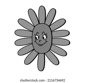 Retro 30s cartoon and comics characters face. Traditional mascot emotions stickers. Vintage flower for trending illustration.