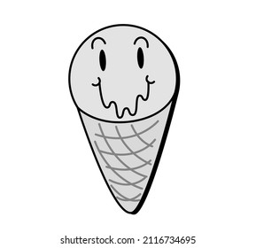 Retro 30s cartoon and comics characters face. Traditional mascot emotions stickers. Vintage ice cream for trending illustration.