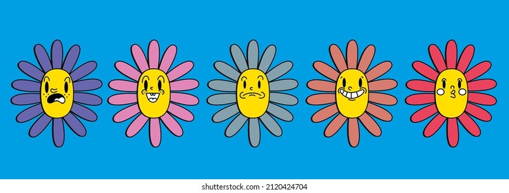 Retro 30s cartoon and comics characters faces. Traditional mascot emotions stickers. Vintage characters for trending illustration.