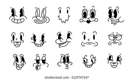 Retro 30s cartoon and comics characters faces. Traditional emotions vector elements. Vintage characters creator for trending illustration.