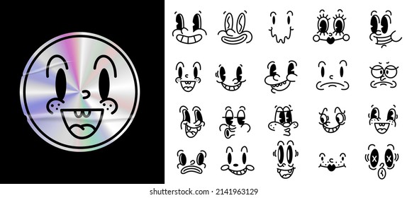 Retro 30s cartoon and comics characters faces. Traditional emotions vector elements. Vintage characters creator for trending illustration.