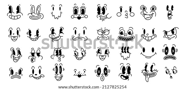 Retro 30s cartoon and comics characters\
faces. Traditional mascot emotions vector elements. Vintage\
characters creator fot trending\
illustration.