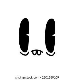 Retro 30s cartoon mascot character, no emotions funny face. 40s, 50s, 60s old animation eyes mouths elements. Vintage comic emotion logo, vector. Weird alien with fun tooth, sad, emotions. Isolated