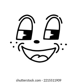 Retro 30s cartoon mascot character, no emotions funny face. 40s, 50s, 60s old animation eyes mouths elements. Vintage comic emotion logo, vector. Weird alien with fun tooth, happy, emotions. Isolated