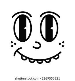 Retro 30s cartoon mascot character funny faces. 50s, 60s old animation eyes and mouths elements. Vintage character creator for trending illustration. Vintage comic face for logo vector