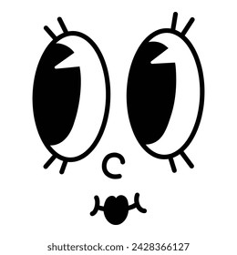 Retro 30s cartoon mascot character funny face. 50s, 60s old animation eyes and mouth element. Vintage comic smile for logo vector. Smiley caricature with happy and cheerful emotions.