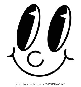 Retro 30s cartoon mascot character funny face. 50s, 60s old animation eyes and mouth element. Vintage comic smile for logo vector. Smiley caricature with happy and cheerful emotions.