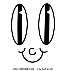Retro 30s cartoon mascot character funny face. 50s, 60s old animation eyes and mouth element. Vintage comic smile for logo vector. Smiley caricature with happy and cheerful emotions.