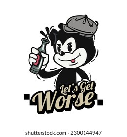 Retro 30s cartoon mascot characters with simple color. 50s, 60s old animation. Vintage comic animal for Logo and icon mascot