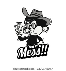 Retro 30s cartoon mascot characters with simple color. 50s, 60s old animation. Vintage comic animal for Logo and icon mascot