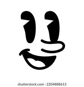 Retro 30s face. Happy and surprised character. Graphic element for website. Sticker for social media and reaction for messengers. Cinema of 21st century, creativity. Cartoon flat vector illustration