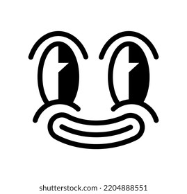 Retro 30s face. Surprised character. Positivity and optimism. Emoji and emoticon. Social media sticker, reaction for messengers. Poster or banner for website. Cartoon flat vector illustration