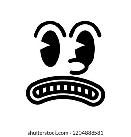 Cara retro 30. Sorprendido y perturbado personaje de ficción. Emociones, sentimientos y expresiones faciales. Emoji y emoticono. Reacción para los mensajeros. Afiche o pancarta. Dibujo vectorial plano de dibujos animados