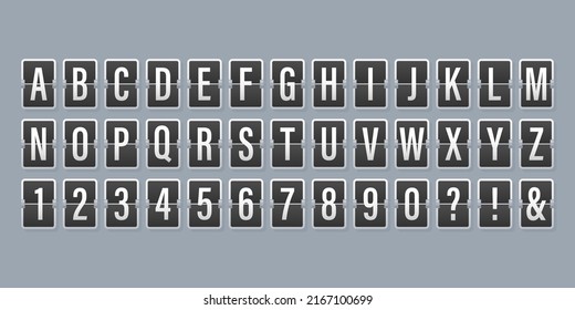 Retro 3d alphabet with airport mechanical scoreboard. Isolated icon on white background