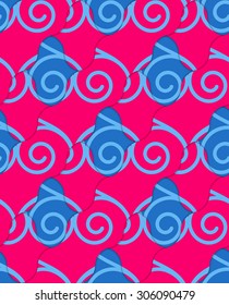 Retro 3D blue and pink wavy stripes crossed.Abstract layered pattern. Bright colored background with realistic shadow and thee dimensional effect.