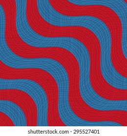 Retro 3D blue red waves with texture.Abstract layered pattern. Bright colored background with realistic shadow and thee dimentional effect.