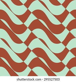 Retro 3D brown and green waves.Abstract layered pattern. Bright colored background with realistic shadow and three dimensional effect.