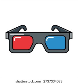 Retro 3D Cinema Glasses Vector Illustration Classic Anaglyph Movie Theater Eyewear Icon