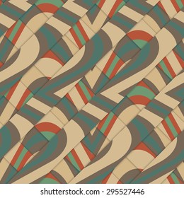 Retro 3D diagonal stripes crossing with waves under.Abstract layered pattern. Bright colored background with realistic shadow and three dimensional effect.