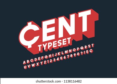 Retro 3d display font design, alphabet, letters and numbers. Swatch color control