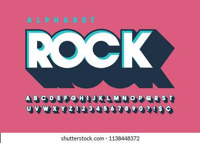 Retro 3d display font design, alphabet, letters and numbers. Swatch color control