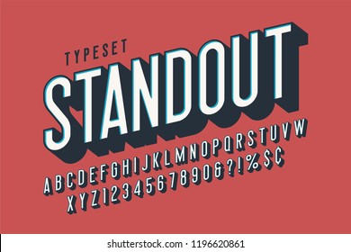 Retro 3d display font design, alphabet, letters and numbers. Swatch color control