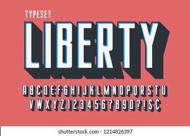 Retro 3d display font design, alphabet, letters and numbers. Swatch color control