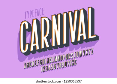 Retro 3d display font design, alphabet, letters and numbers. Swatch color control