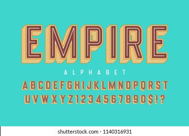 Retro 3d empire display font design, alphabet, letters and numbers. Swatch color control