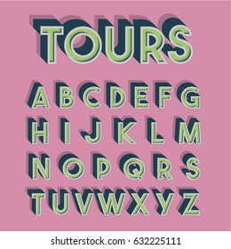 Retro 3D font set, vector illustration