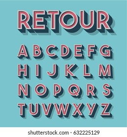 Retro 3D font set, vector illustration