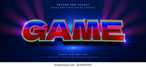Retro 3D game text effect with neon glow